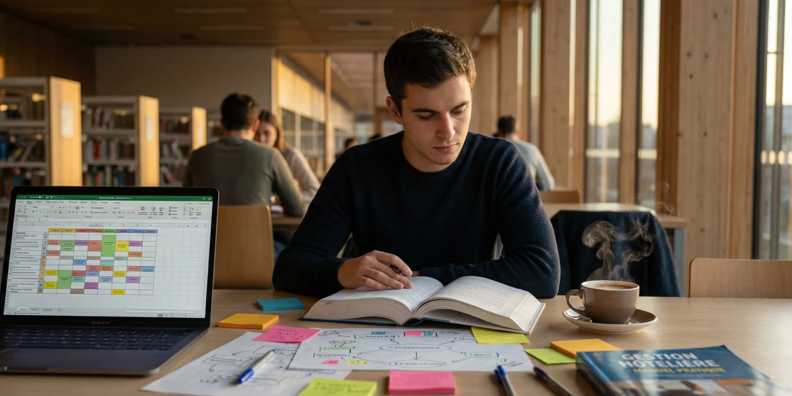 7 Astuces pour Améliorer ses Révisions en BTS MHR Étudiant en BTS MHR révisant efficacement avec méthodes et outils modernes
